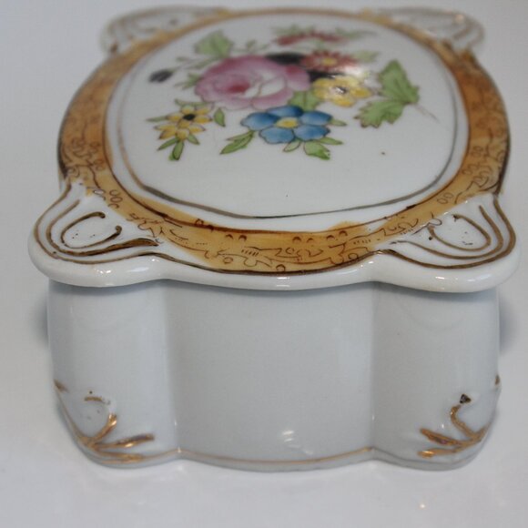 Russetti Trinket Box Hand Painted Floral Gold Porcelain Vintage Occupied Japan - Picture 3 of 9